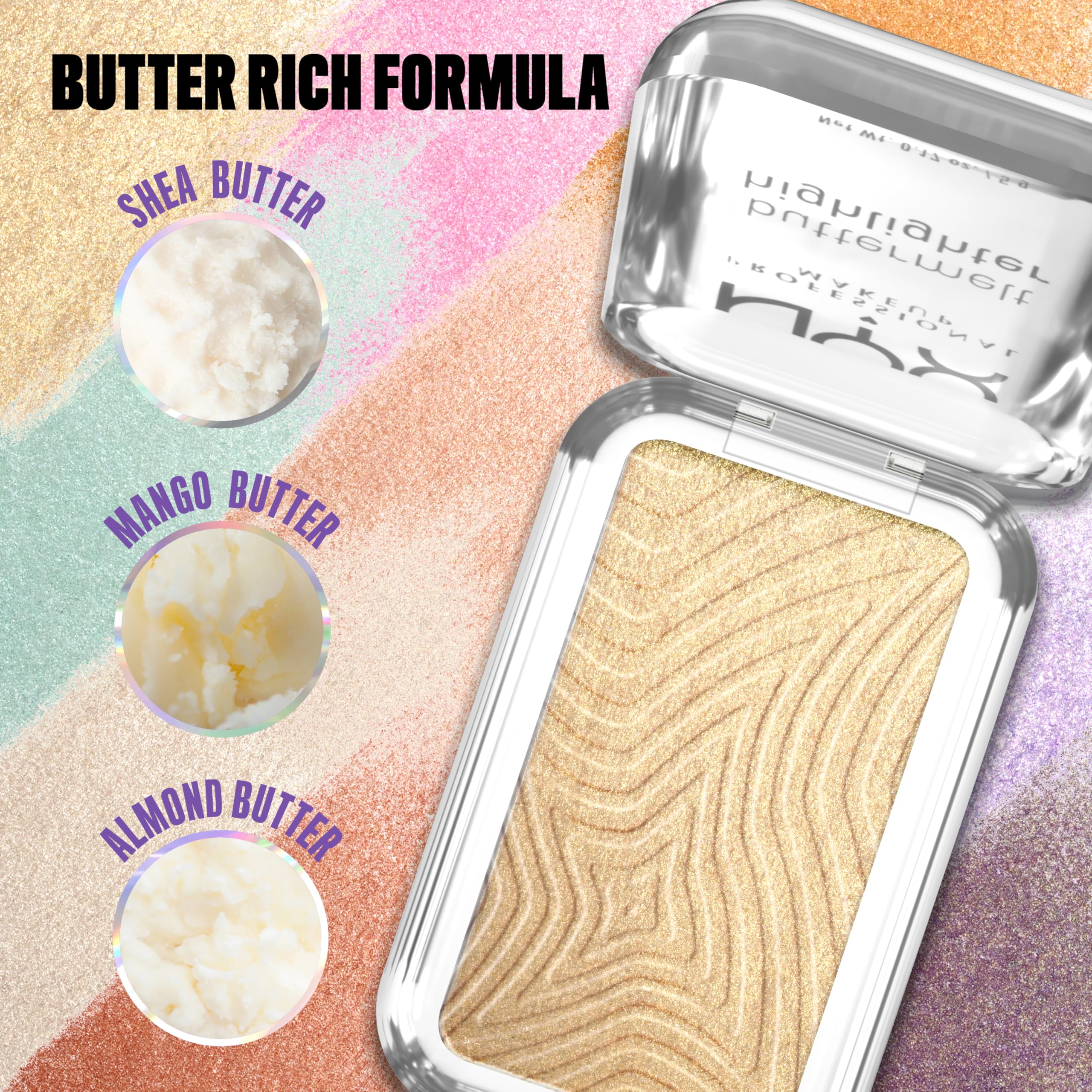 NYX PROFESSIONAL MAKEUP label and ingredients list highlighting buttery butters
