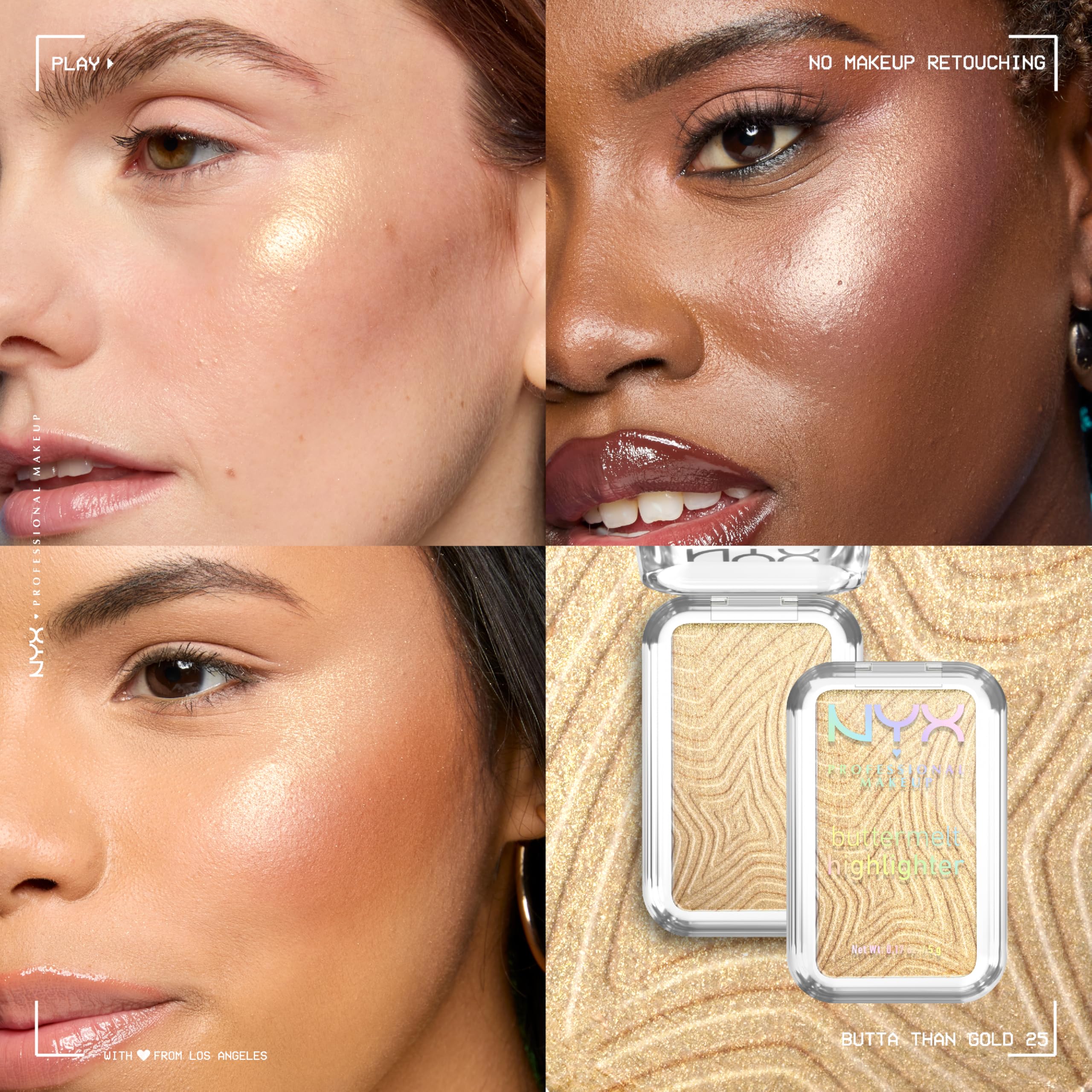 NYX PROFESSIONAL MAKEUP highlighter applied on cheekbone showing luminous finish