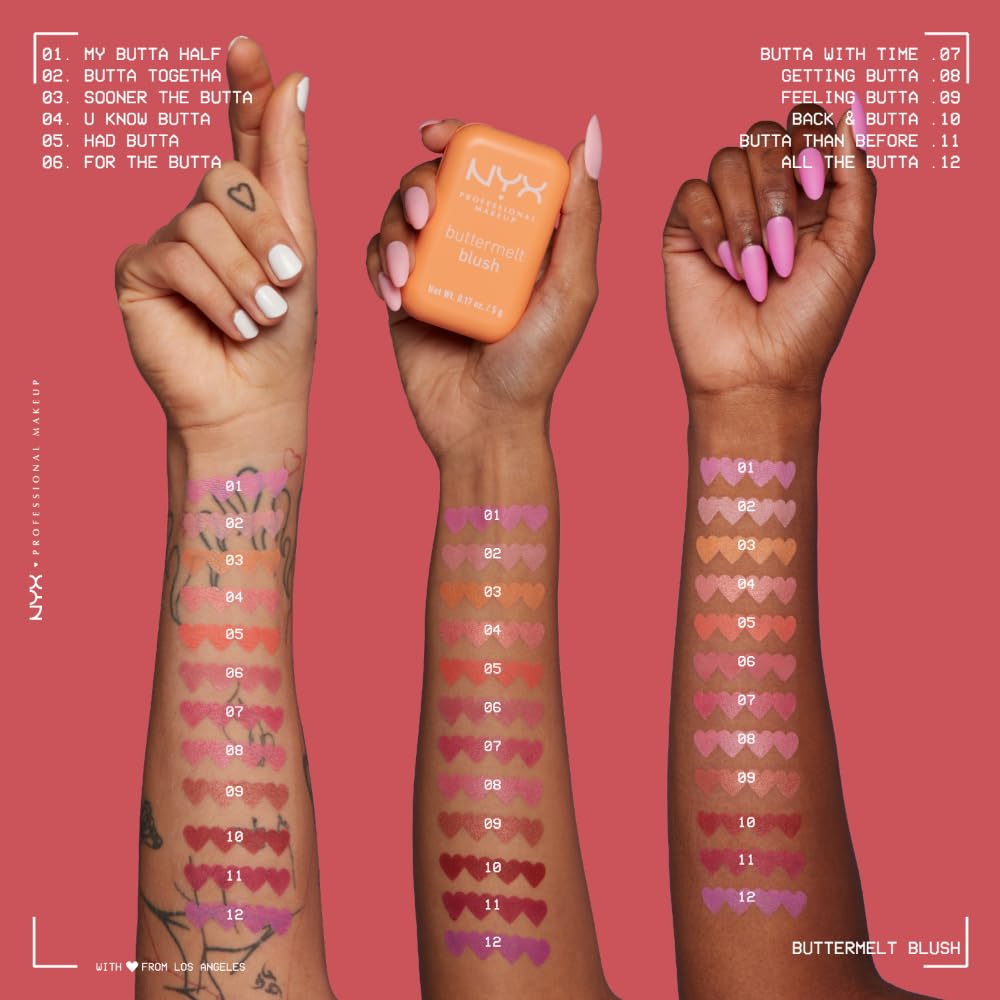 NYX Buttermelt compact in hand for size comparison and portable makeup convenience