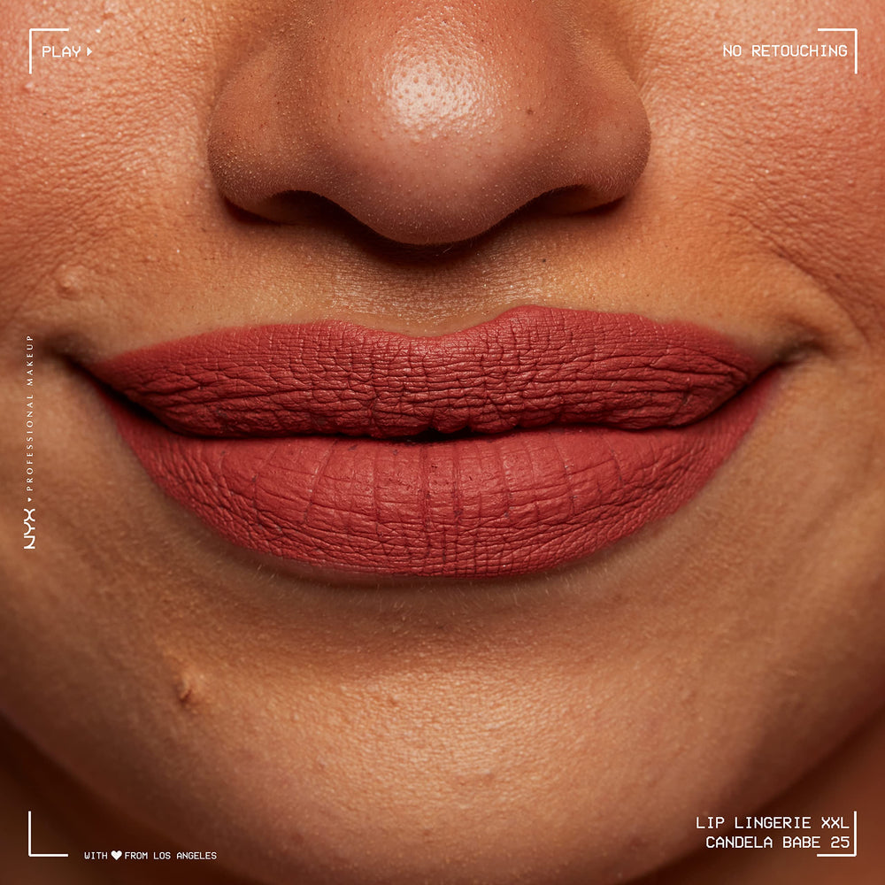 NYX PROFESSIONAL MAKEUP lips blended to a stain with Candela Babe for natural, soft tint
