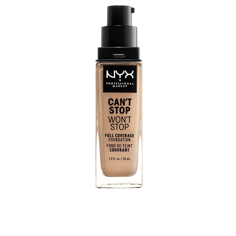 NYX PROFESSIONAL MAKEUP bottle front view showing shade Buff and full coverage benefit