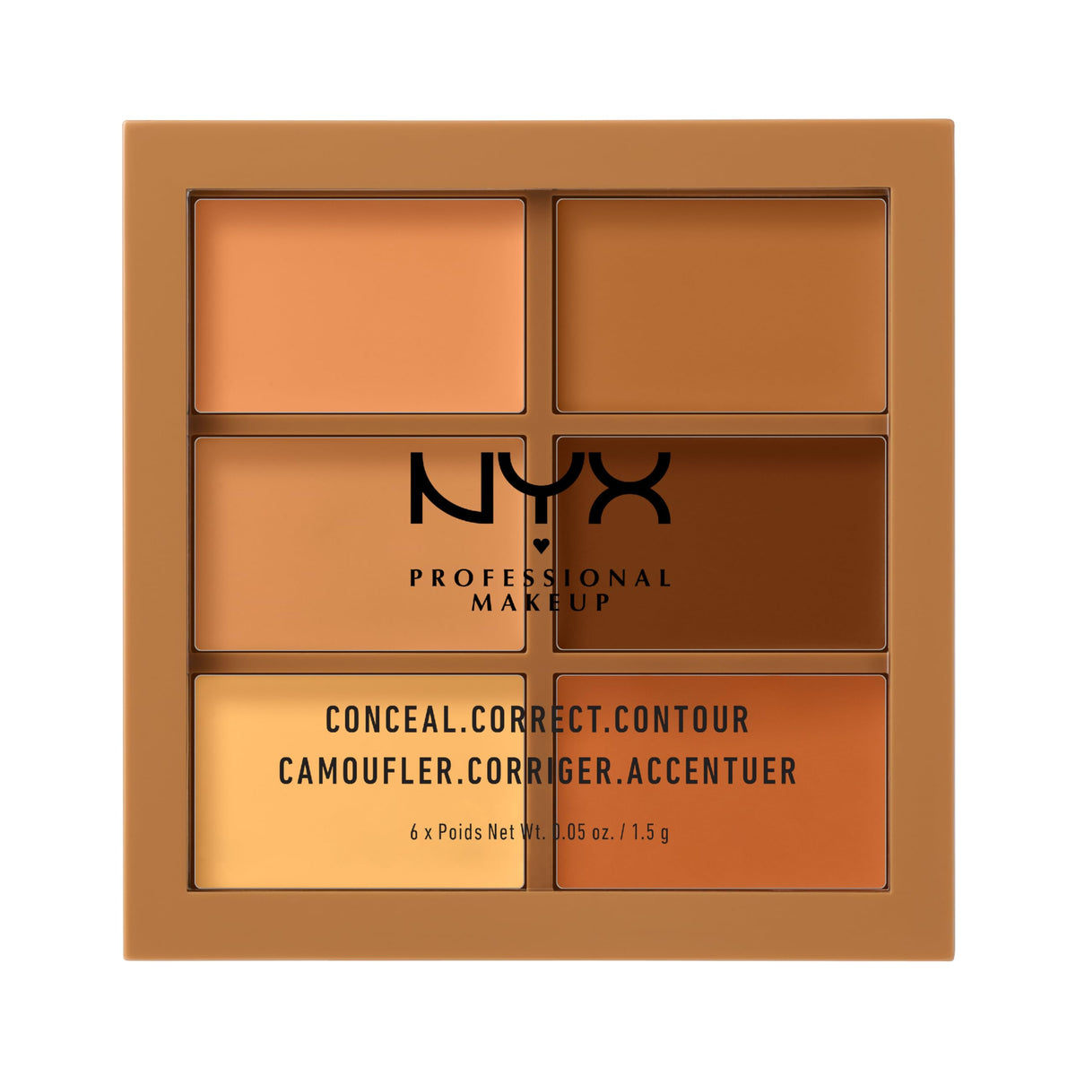 NYX palette front view showing compact design and six shades for quick correction