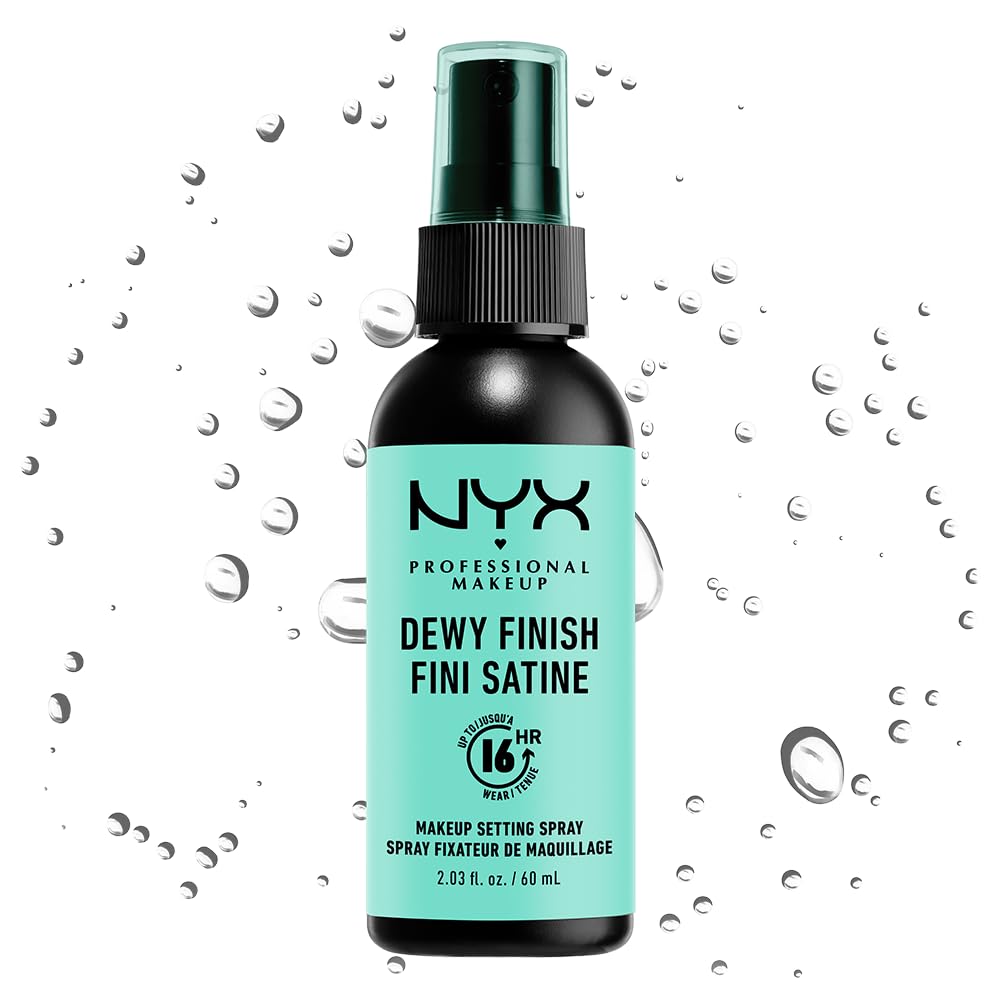 NYX PROFESSIONAL MAKEUP bottle next to makeup bag showing travel-ready benefit