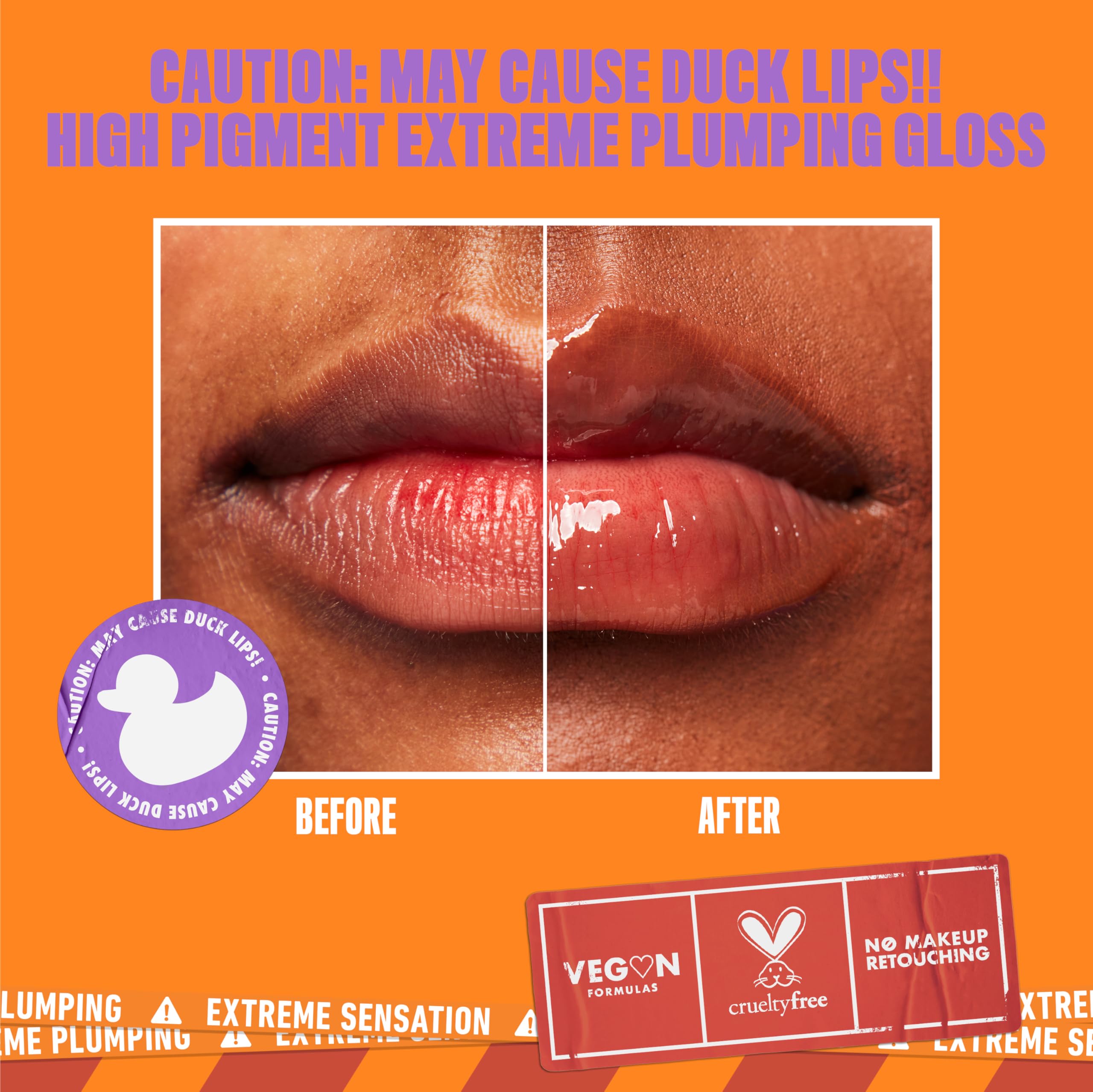 NYX PROFESSIONAL MAKEUP before and after lips showing fuller-looking pout benefit