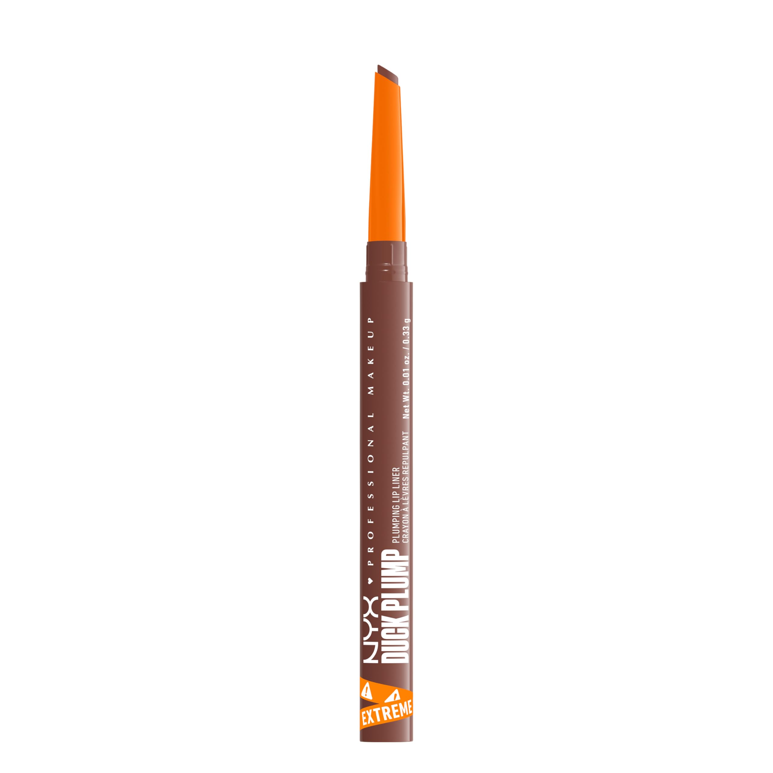 NYX PROFESSIONAL MAKEUP front packaging showing the deep nude plumping lip liner and benefits