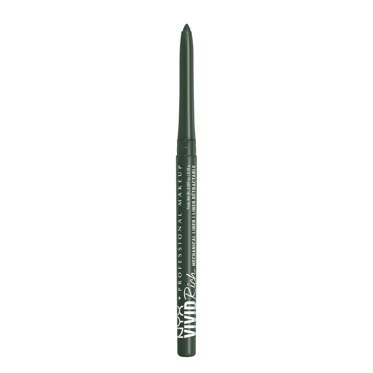 NYX PROFESSIONAL MAKEUP front packaging showing emerald pencil and branding benefits pop of color