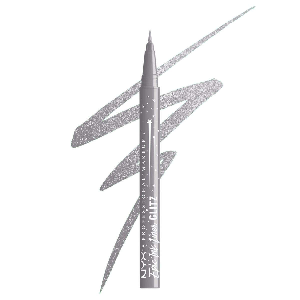 NYX PROFESSIONAL MAKEUP front packaging of Epic Ink Glitz Flashy Flare, clear product view and benefit