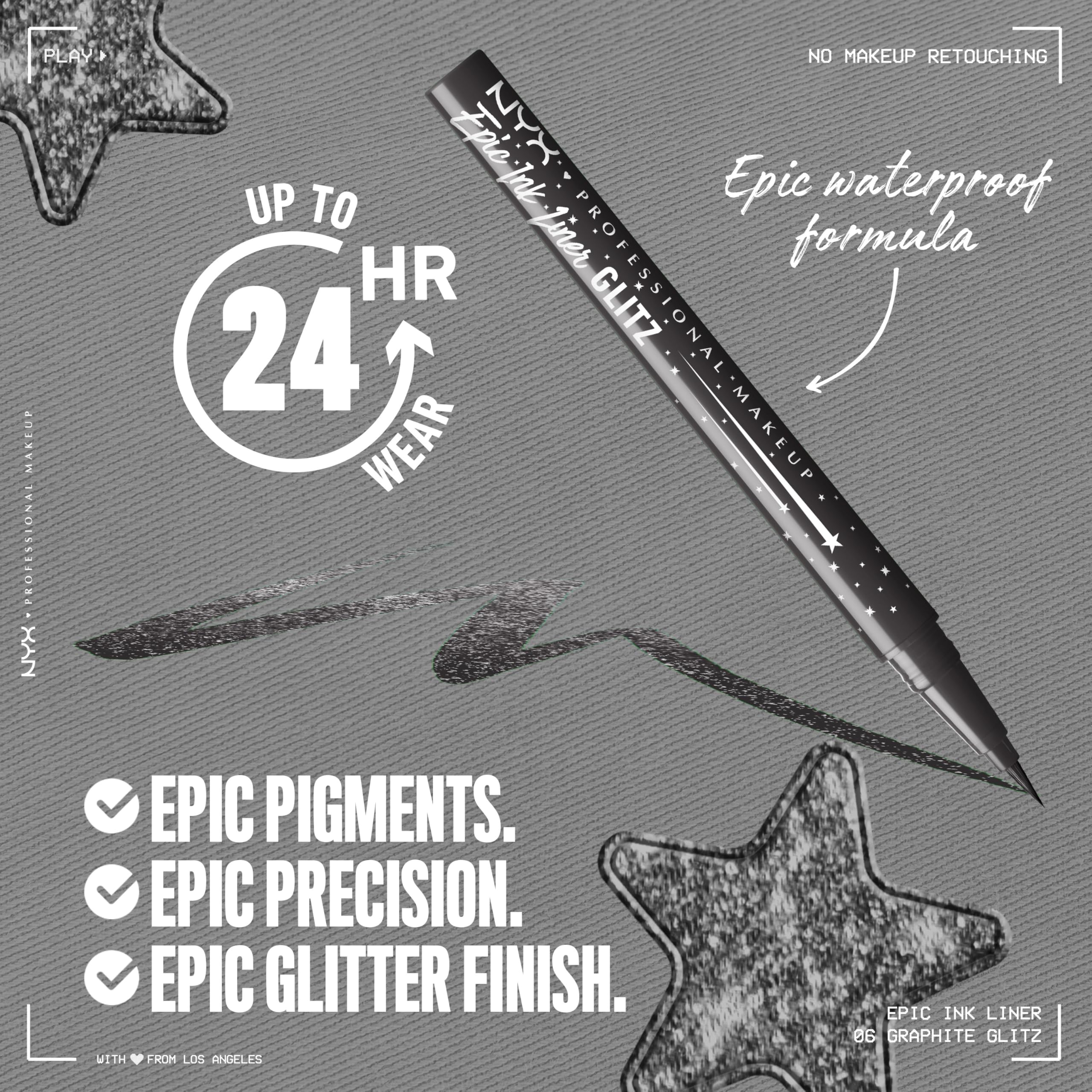 NYX PROFESSIONAL MAKEUP brush tip close-up for precise glitter lines