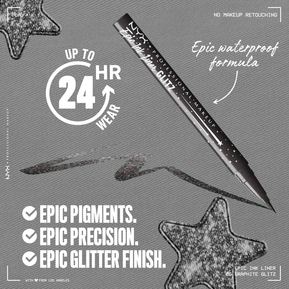 NYX PROFESSIONAL MAKEUP brush tip close-up for precise glitter lines