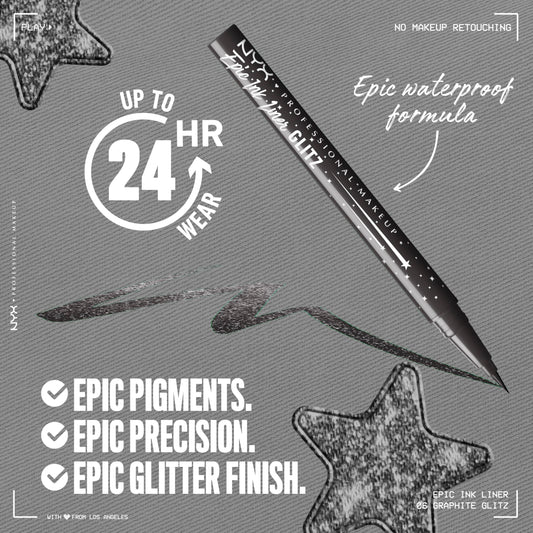 NYX PROFESSIONAL MAKEUP brush tip close-up for precise glitter lines