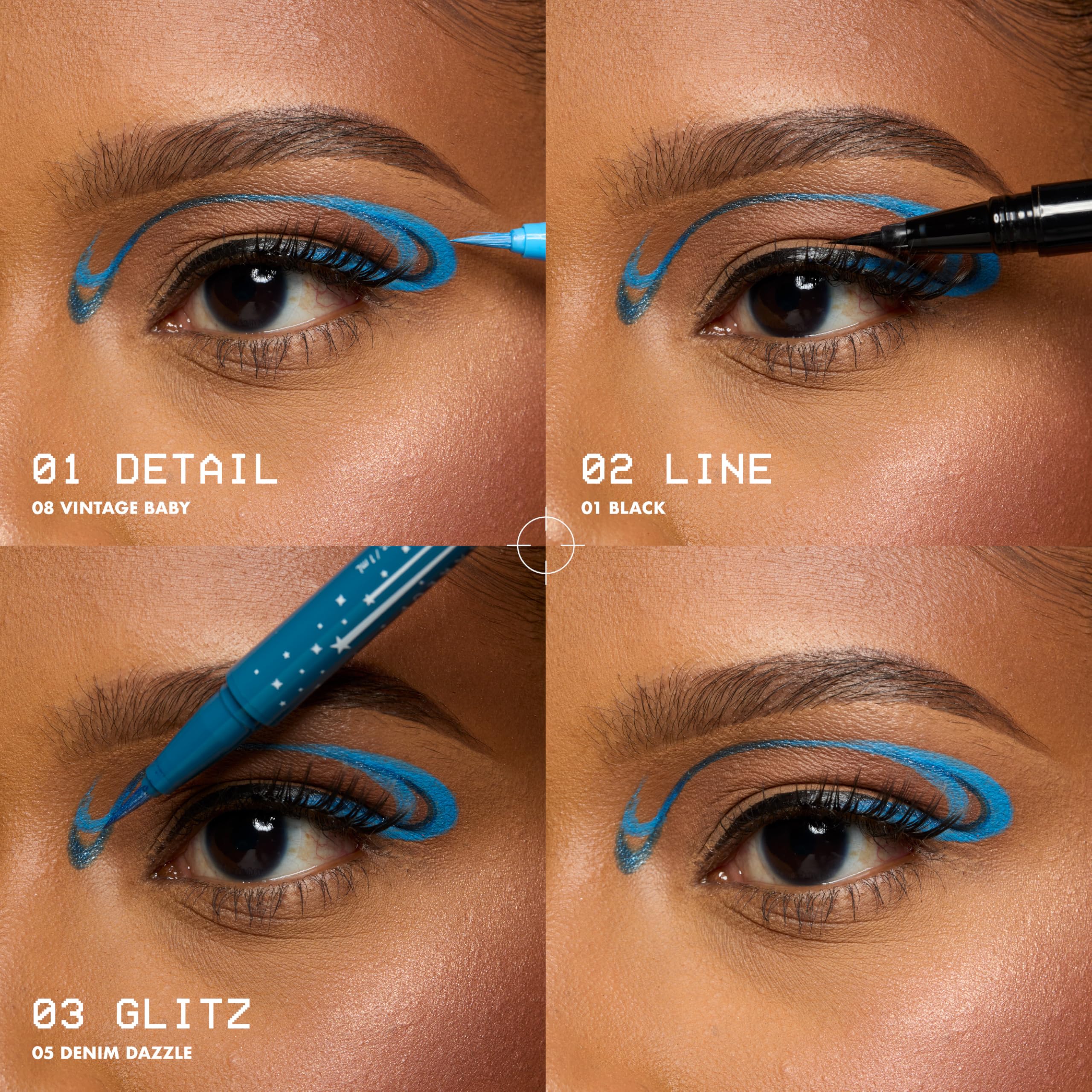 NYX PROFESSIONAL MAKEUP model wearing Flashy Flare at night, sparkly long-wear effect visible