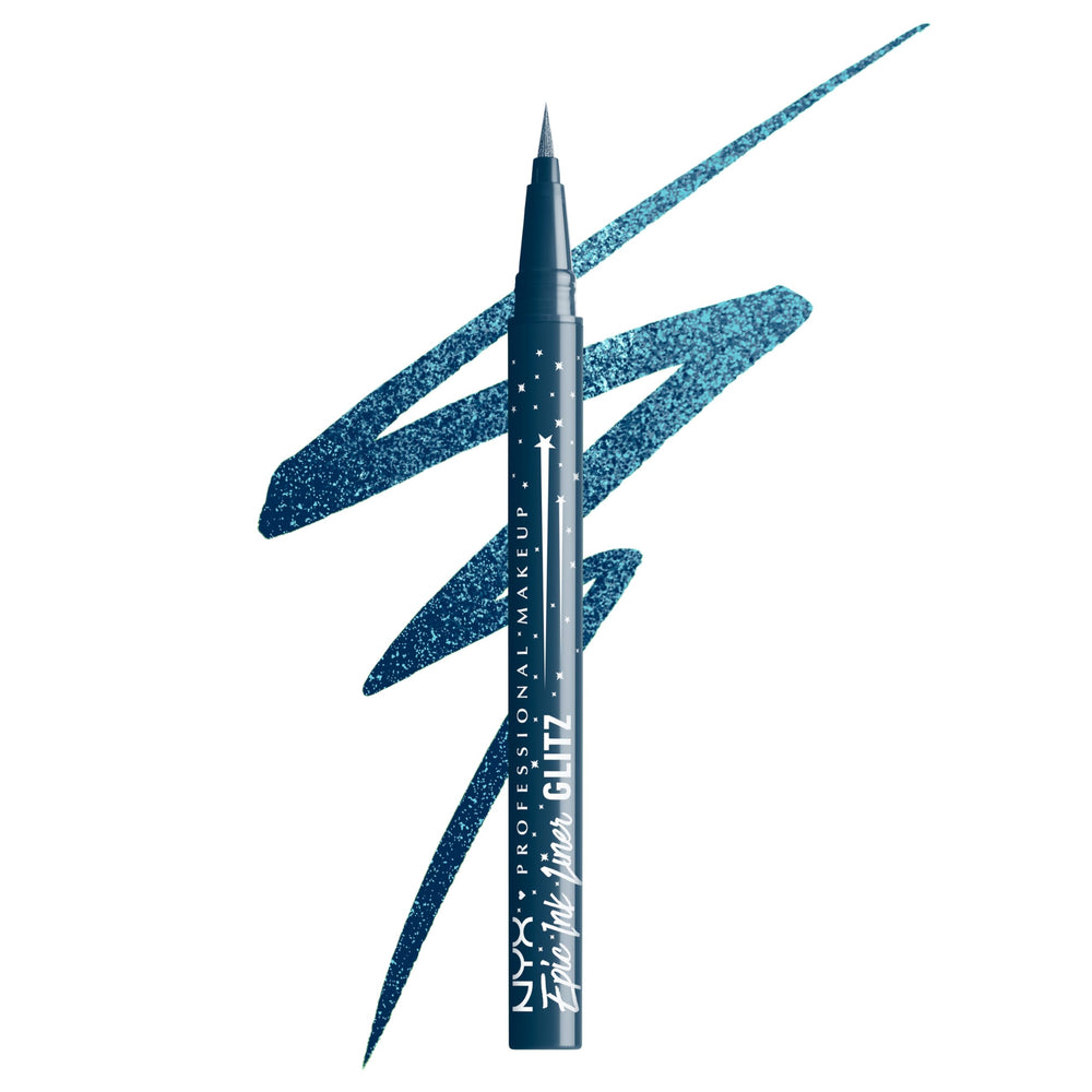NYX PROFESSIONAL MAKEUP front packaging showing denim dazzle shade and pen