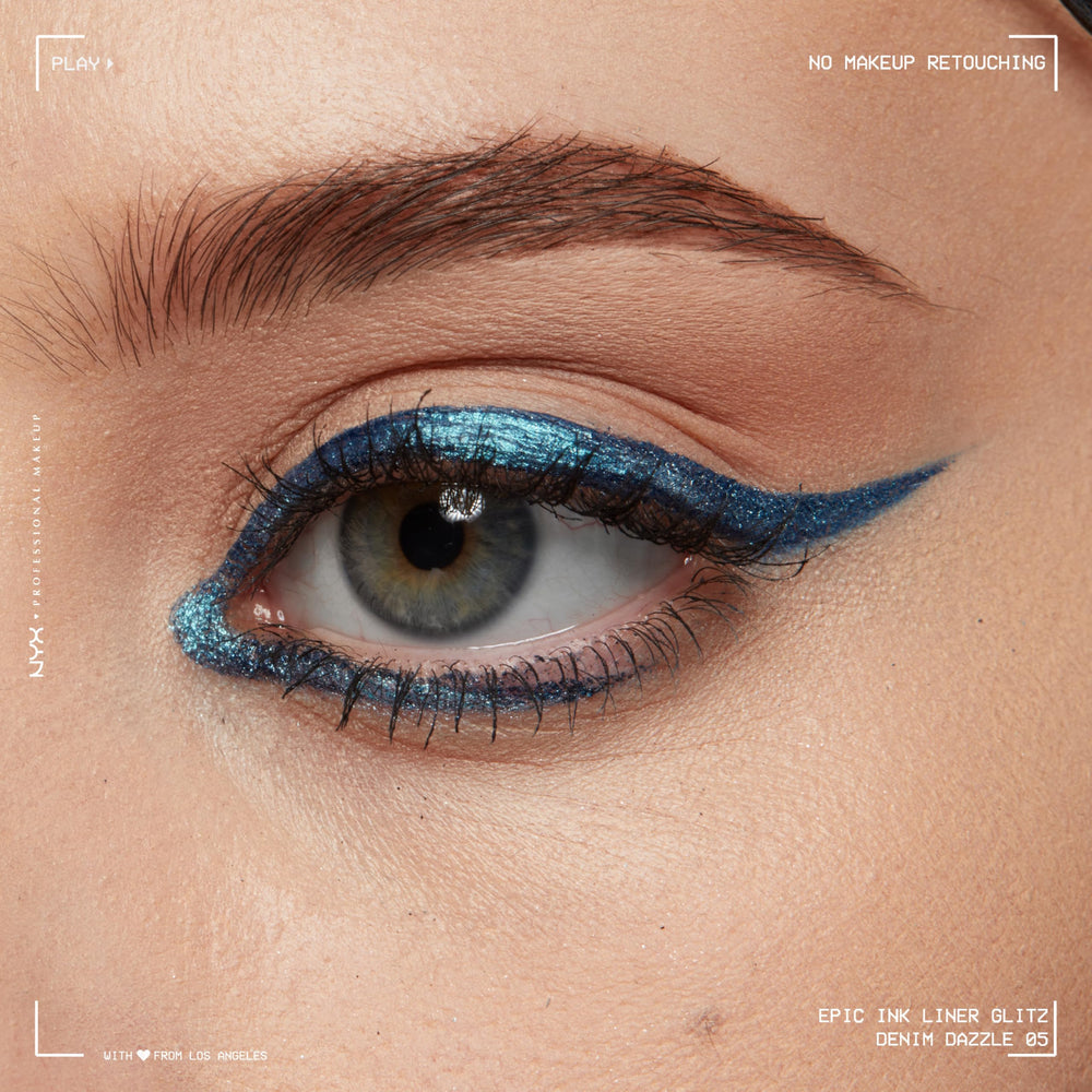 NYX PROFESSIONAL MAKEUP winged eyeliner on eye adding reflective drama