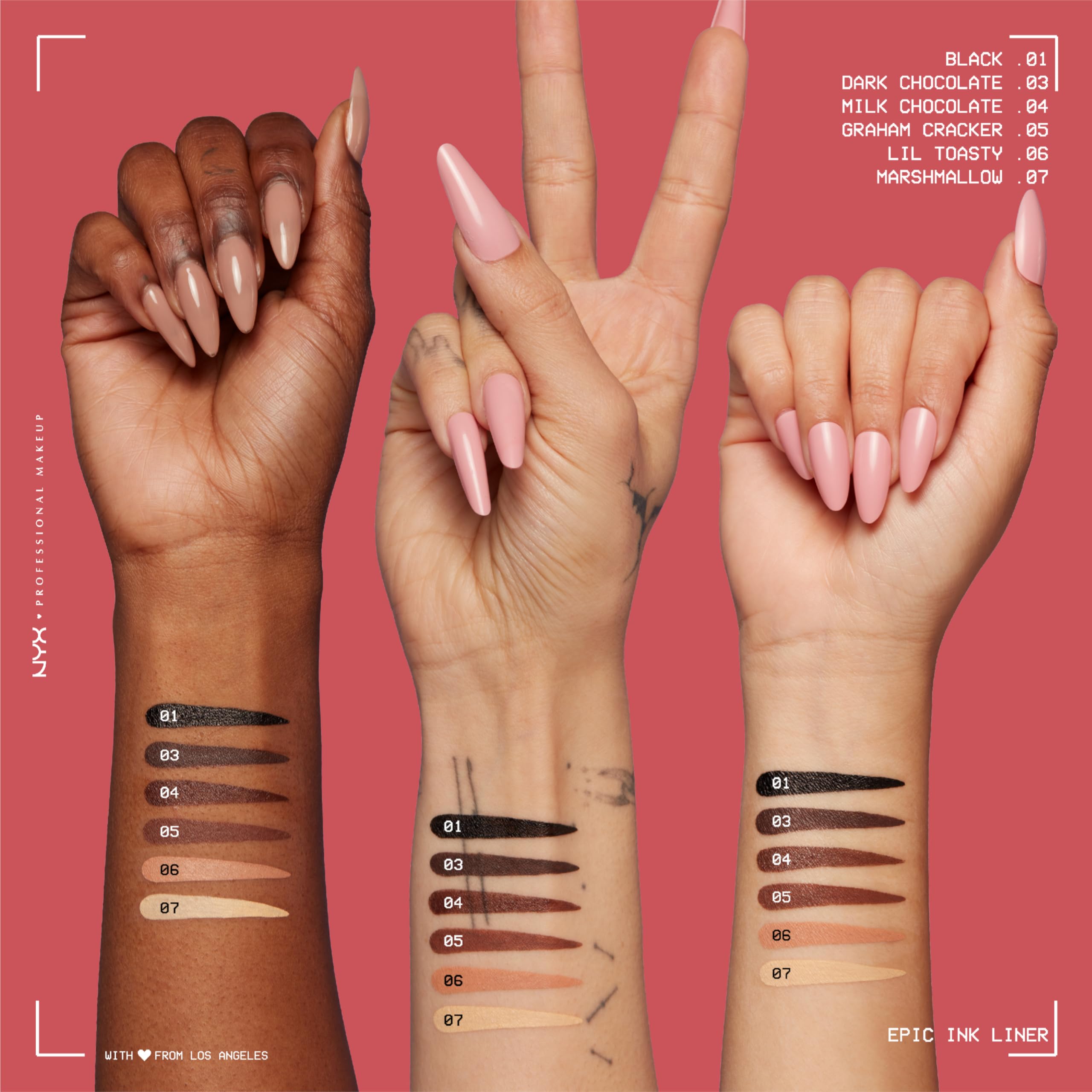 NYX PROFESSIONAL MAKEUP swatch on arm showing creamy matte pigment payoff