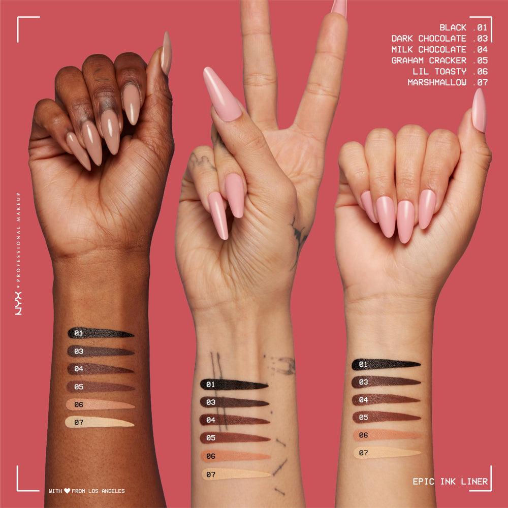 NYX PROFESSIONAL MAKEUP swatch on arm showing creamy matte pigment payoff