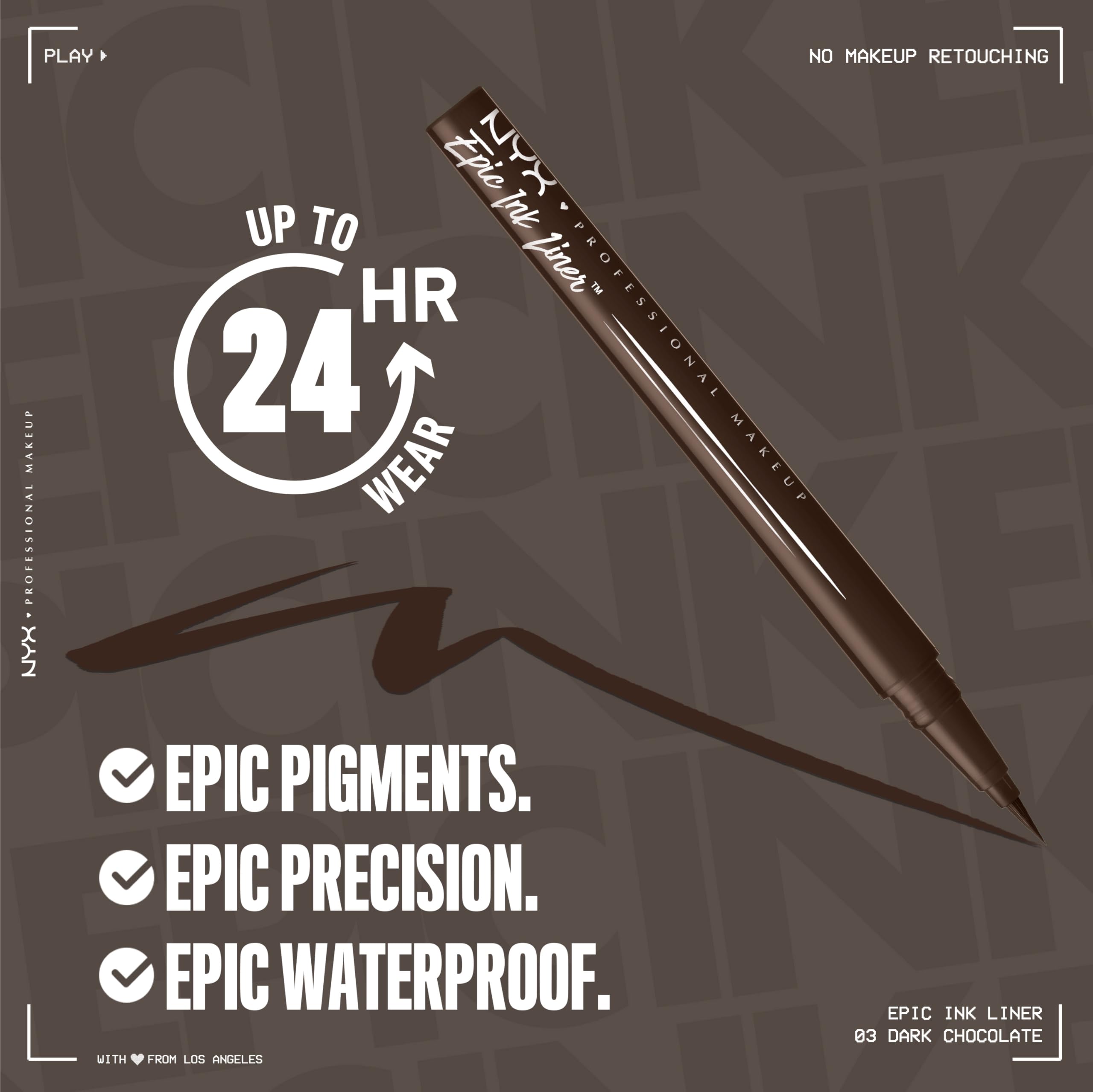 NYX PROFESSIONAL MAKEUP Epic Ink Liner beside eyeshadow palette showing complementary pairing