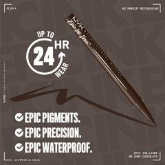 NYX PROFESSIONAL MAKEUP Epic Ink Liner beside eyeshadow palette showing complementary pairing
