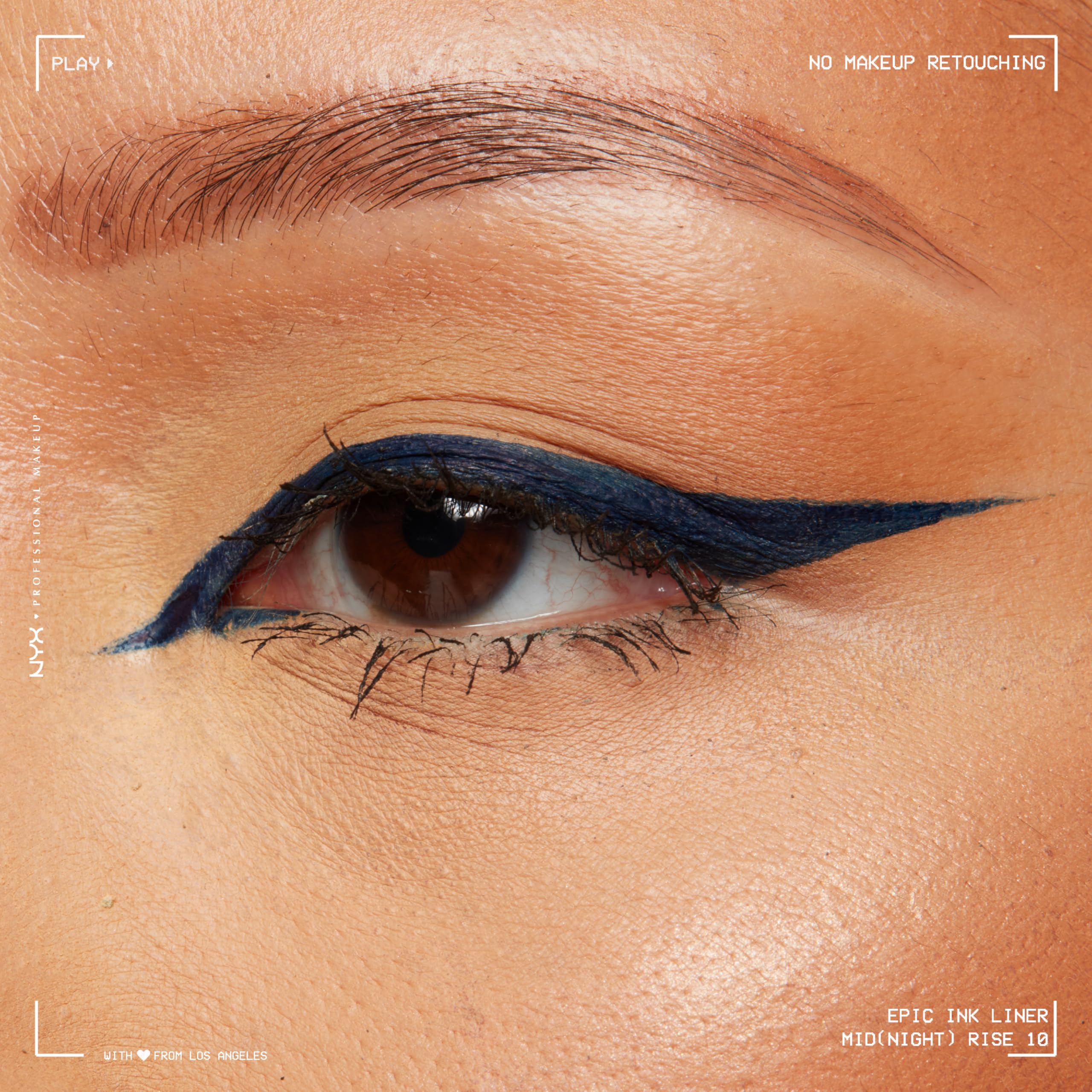 NYX PROFESSIONAL MAKEUP winged eyeliner on eye showing long-lasting definition