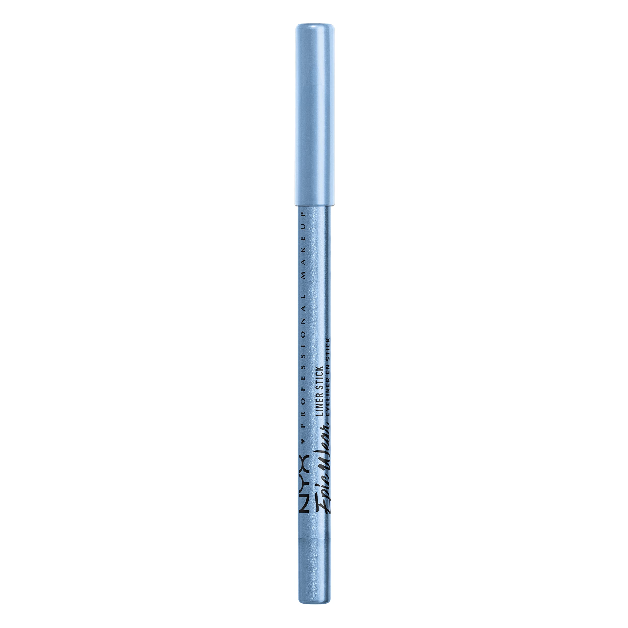 NYX PROFESSIONAL MAKEUP model applying Chill Blue winged liner, crisp long‑lasting line