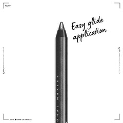 NYX PROFESSIONAL MAKEUP liner in hand to show size and easy portability for on-the-go touch ups