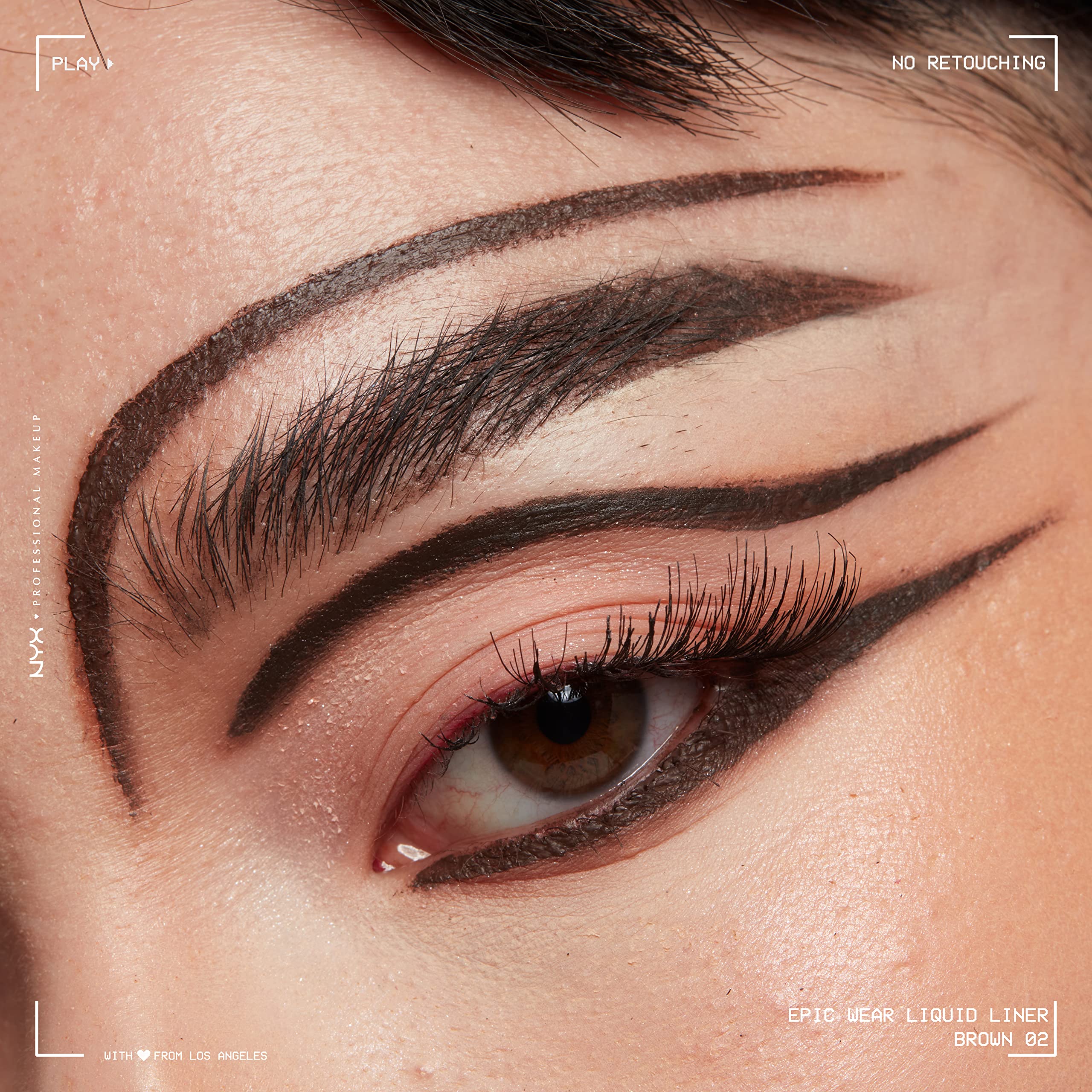 NYX PROFESSIONAL MAKEUP winged eyeliner on eye illustrating clean long-lasting definition