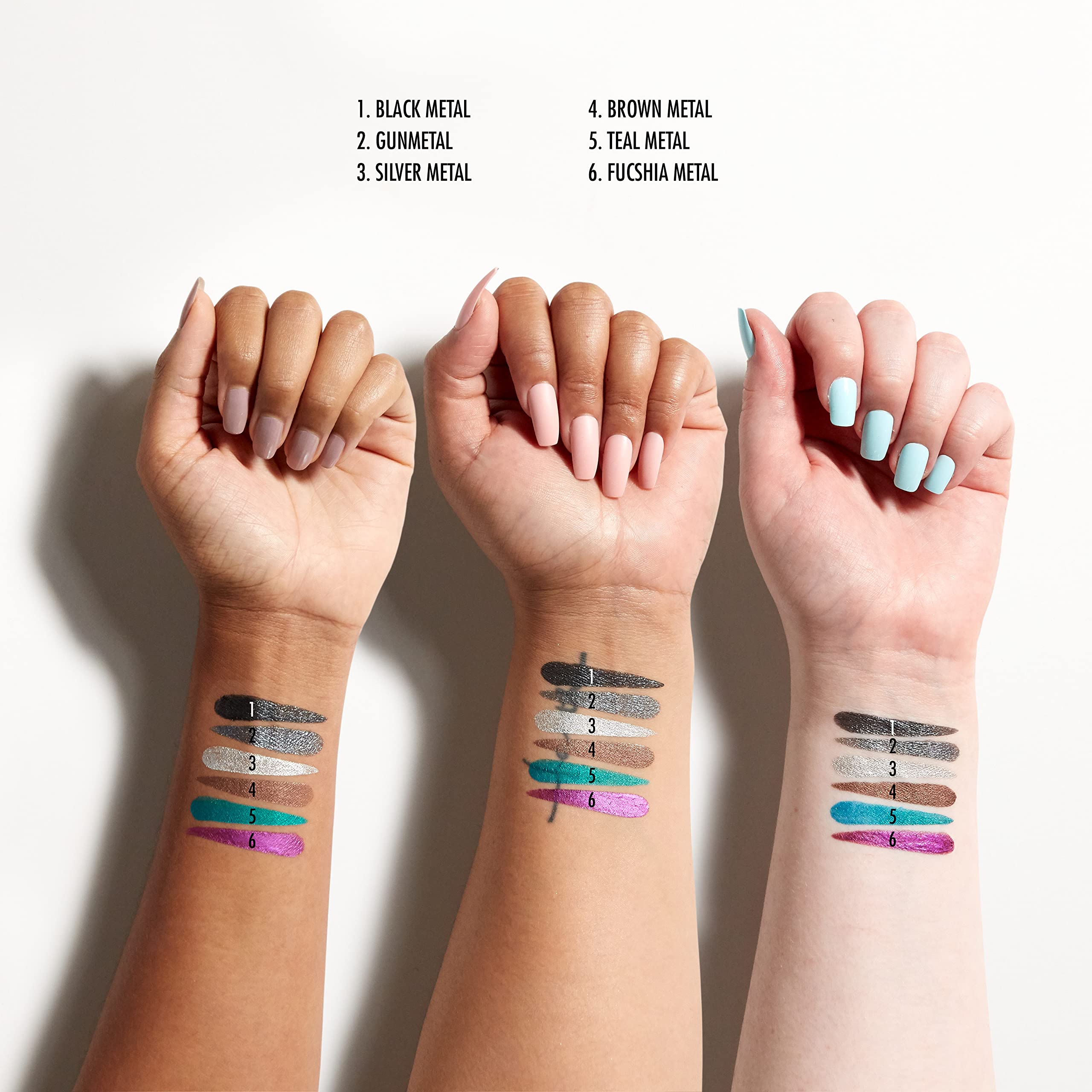 NYX PROFESSIONAL MAKEUP application on eyelid illustrating crisp metallic graphic eyeliner