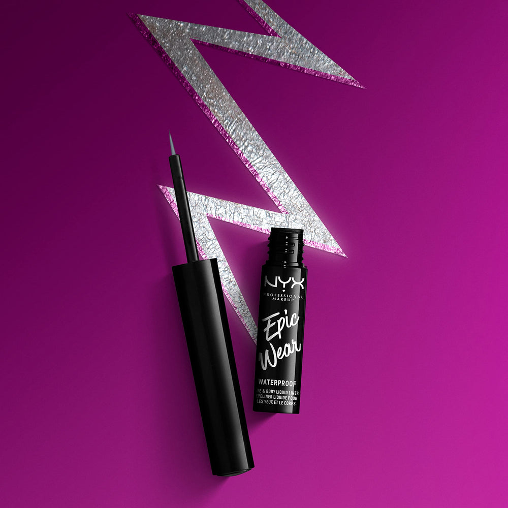 NYX PROFESSIONAL MAKEUP body art stencil use demonstrating durable metallic flash-tattoo effect