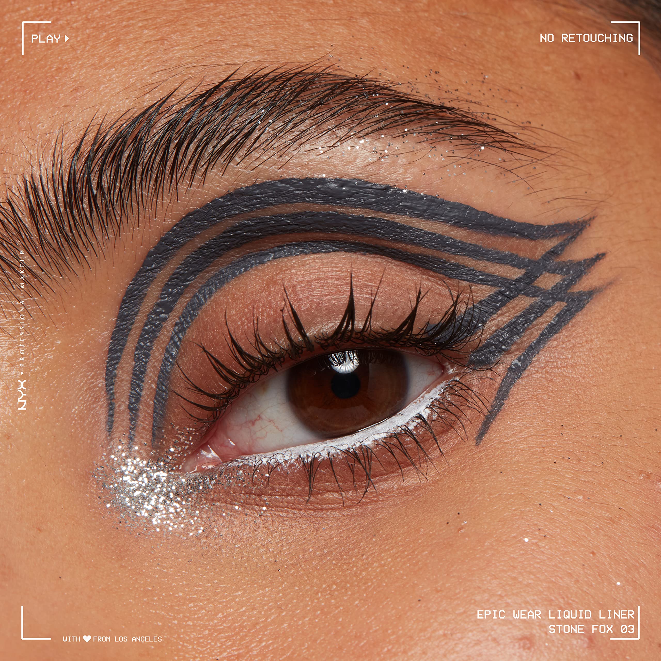NYX PROFESSIONAL MAKEUP winged eyeliner on model eye demonstrating long-lasting hold benefit