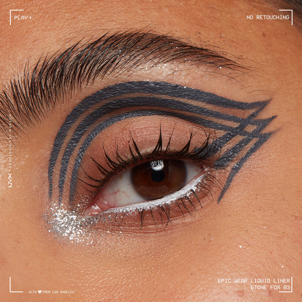 NYX PROFESSIONAL MAKEUP winged eyeliner on model eye demonstrating long-lasting hold benefit