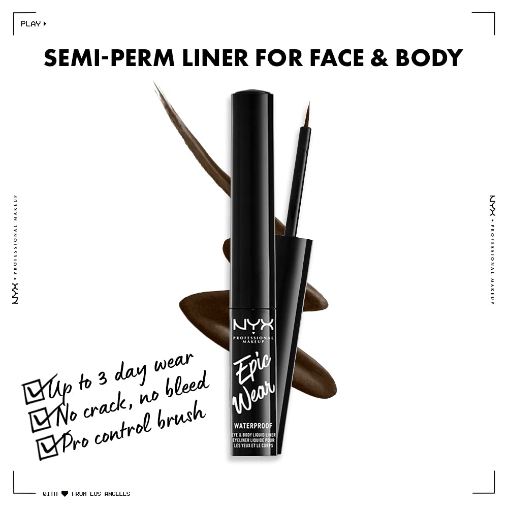 NYX PROFESSIONAL MAKEUP brown liner swatch on arm showing rich matte pigment payoff