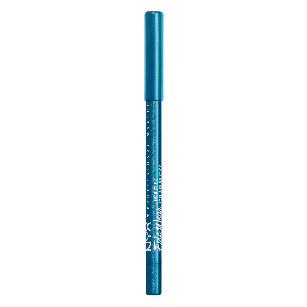 NYX PROFESSIONAL MAKEUP eyeliner applied on model showing bold turquoise accent and long-wear impact