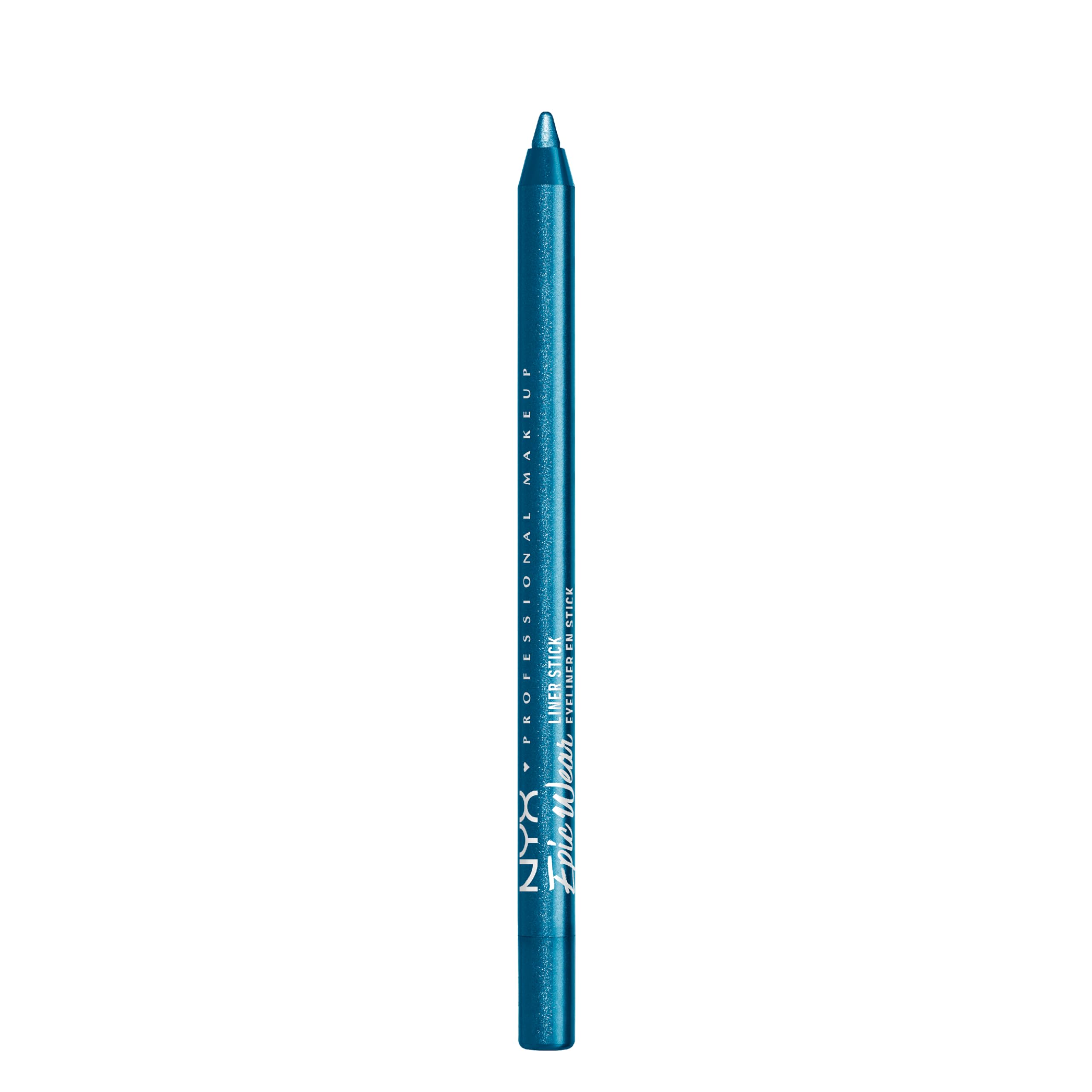 NYX PROFESSIONAL MAKEUP turquoise pencil front view showing sleek packaging and precise tip benefit bold control