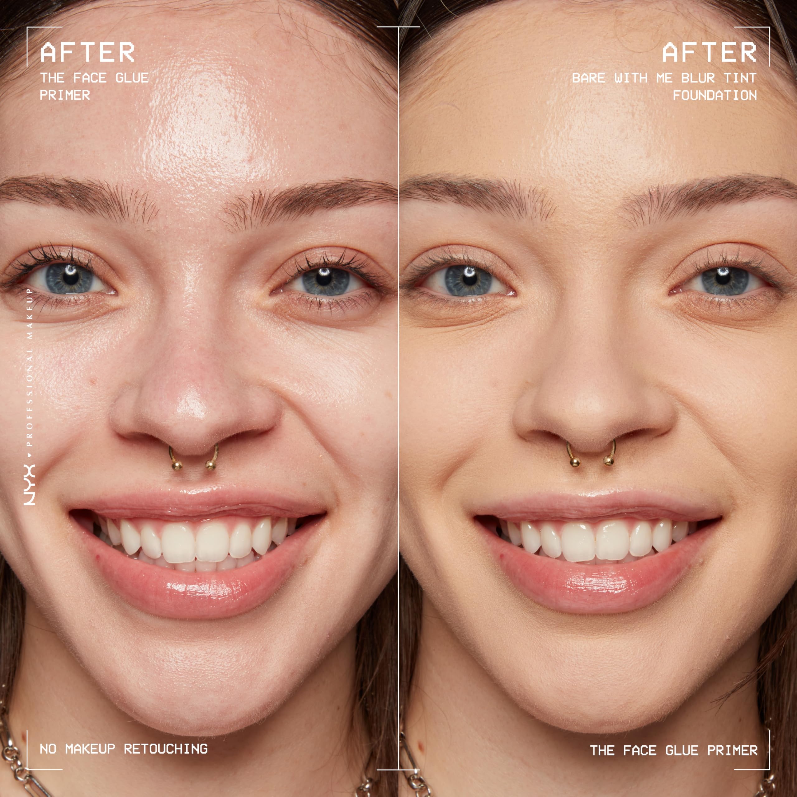 NYX The Face Glue with foundation on top showing enhanced makeup grip benefit