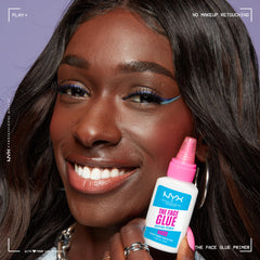 NYX The Face Glue lifestyle flatlay with makeup items showing everyday use benefit