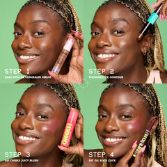 NYX Fat Cheeks styled on vanity with tools showing easy everyday use benefit