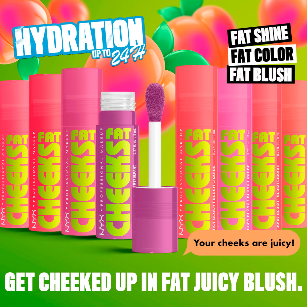 NYX Fat Cheeks texture swipe showing creamy liquid finish for seamless blending