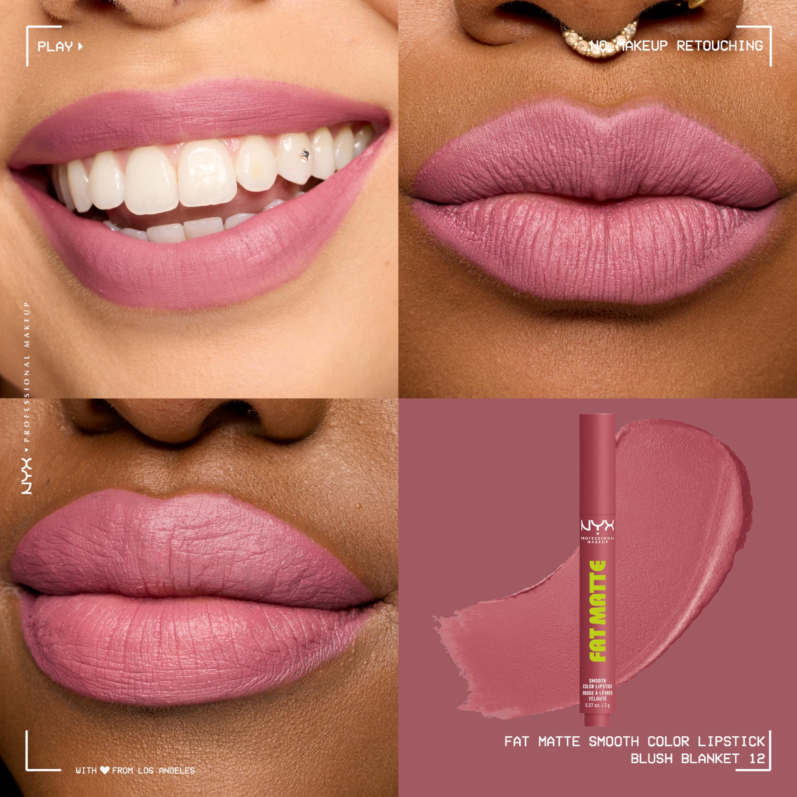 NYX PROFESSIONAL MAKEUP lip swatch on lips showing true mauve color and long-lasting coverage
