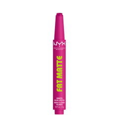 NYX PROFESSIONAL MAKEUP front packaging of Fat Matte Fluffy Fuchsia showing shade and crayon