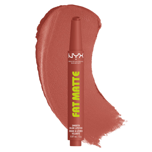NYX PROFESSIONAL MAKEUP front view showing Rose Robe crayon and benefit of smooth matte