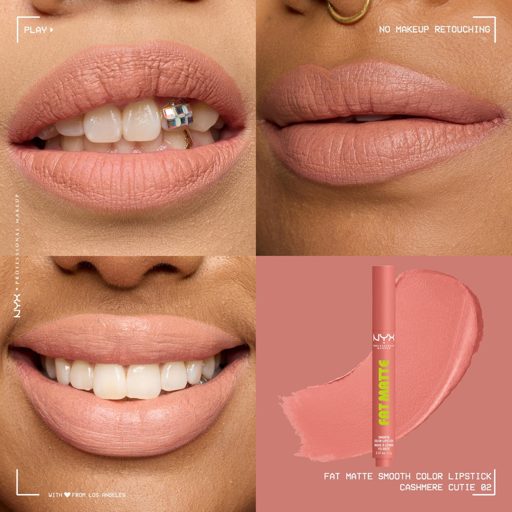 NYX PROFESSIONAL MAKEUP model applying lipstick demonstrating even, non-drying finish