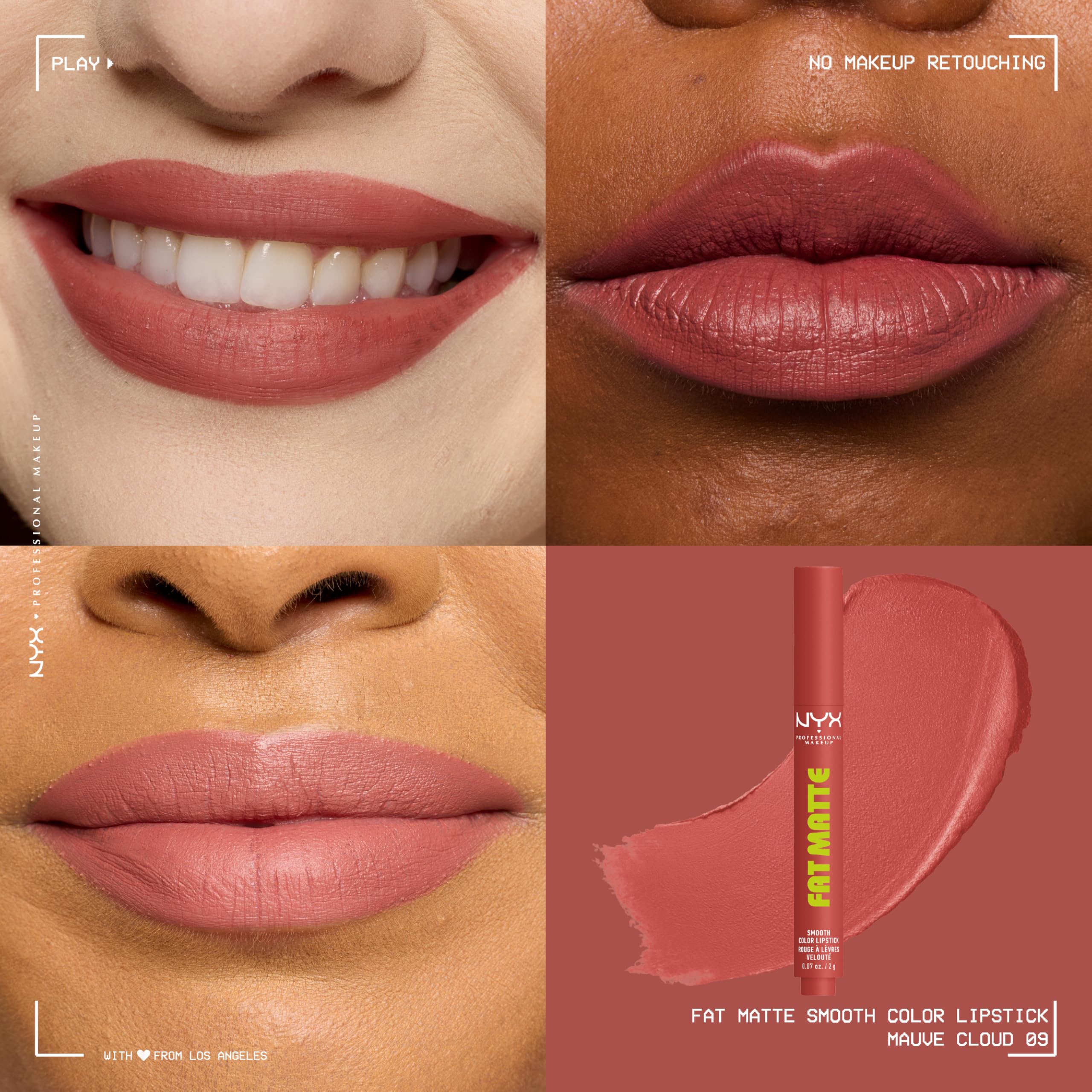 NYX PROFESSIONAL MAKEUP Mauve Cloud worn on lips in natural light offering comfortable matte finish