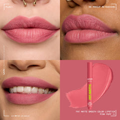 NYX PROFESSIONAL MAKEUP close-up of Fat Matte texture showing whipped finish for non-drying comfort