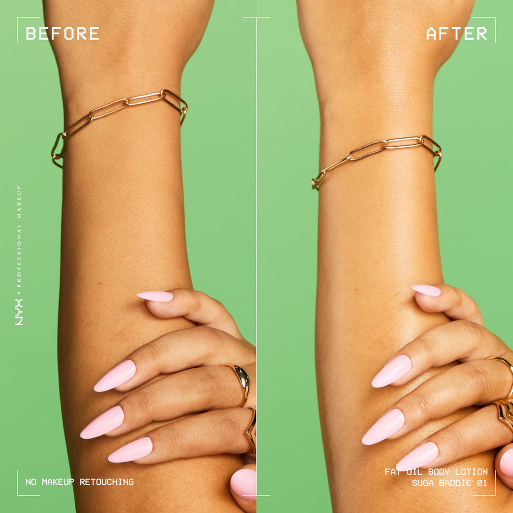 NYX PROFESSIONAL MAKEUP applying lotion to leg to demonstrate full-body hydration and glow