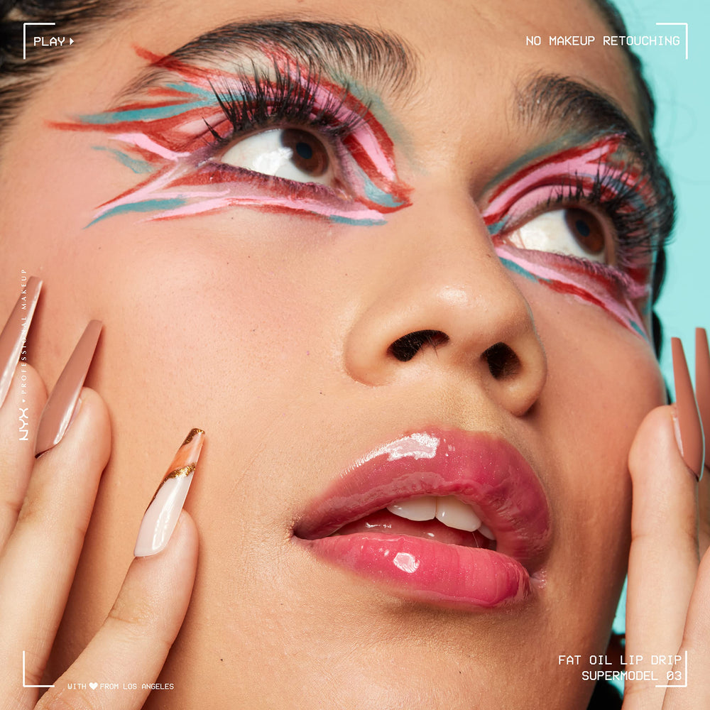 NYX PROFESSIONAL MAKEUP lifestyle mirror shot demonstrating glossy daytime look