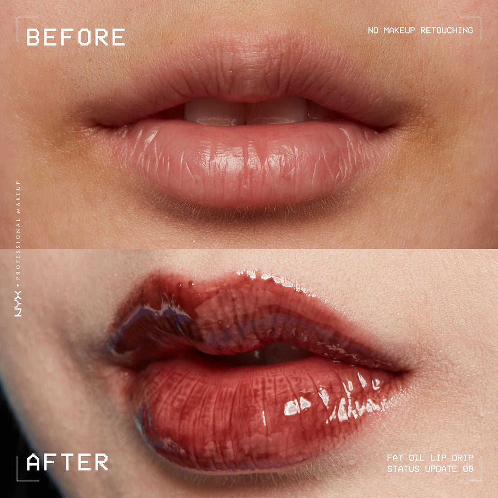 NYX Fat Oil Lip Drip back label close-up highlighting ingredient list and hydration benefit