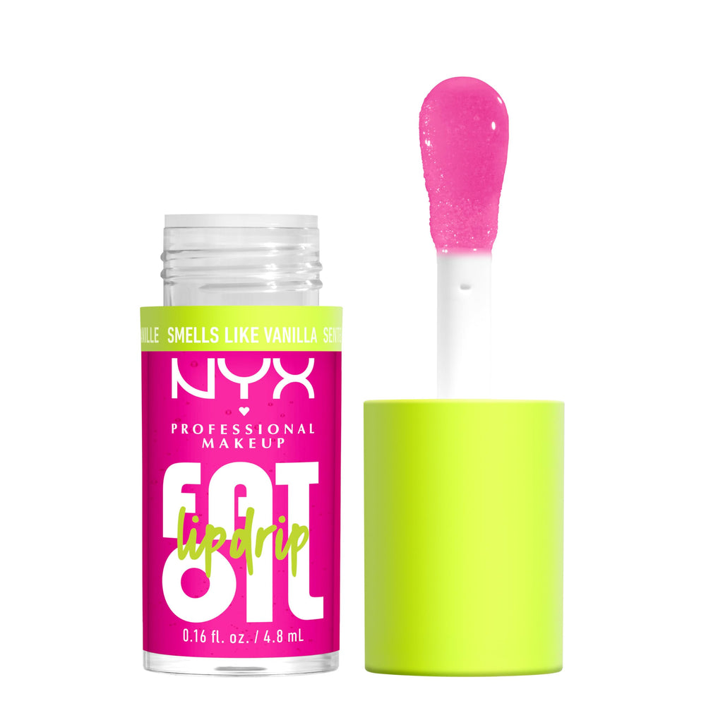 NYX Fat Oil Lip Drip front tube showing glossy sheer pink, vivid shine benefit