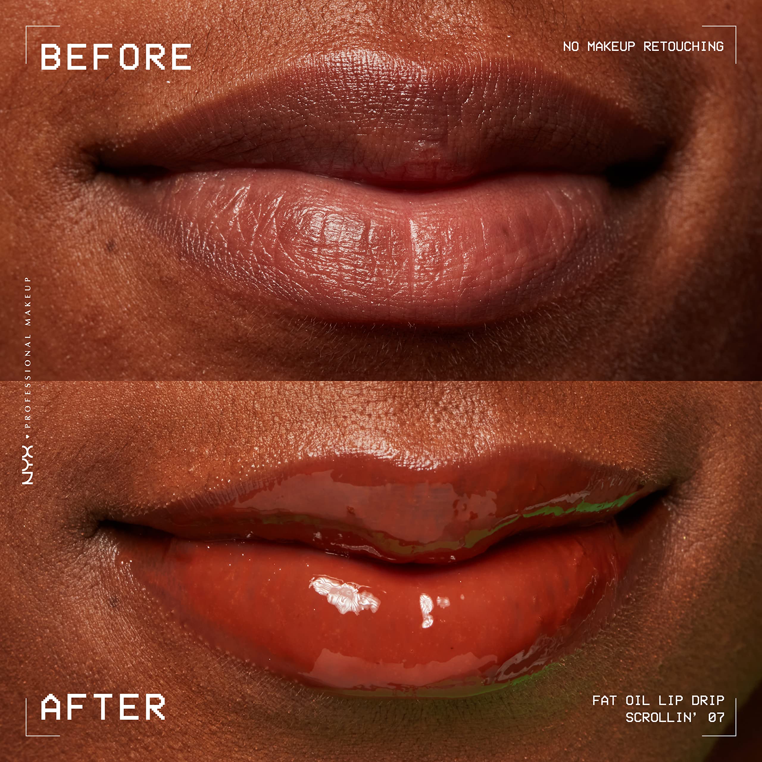 NYX PROFESSIONAL MAKEUP gloss layered over lipstick to boost shine and depth