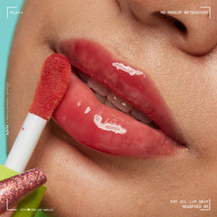 NYX PROFESSIONAL MAKEUP texture close-up of lip oil swirl demonstrating glossy, non-sticky formula