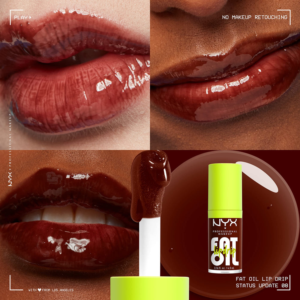 NYX Fat Oil Lip Drip glossy texture swirl demonstrating smooth non-sticky shine benefit