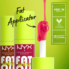 NYX PROFESSIONAL MAKEUP layered over lipstick illustrating intensified shine and color